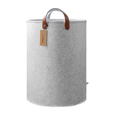 manijas de la piel artificial de Grey Felt Storage Basket With del lavadero de 4m m