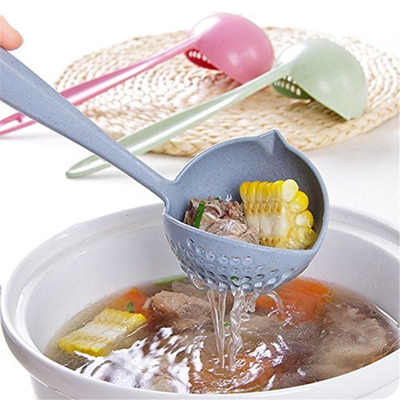 2 de 1 plástico sostenible largo de la cuchara de sopa de la manija