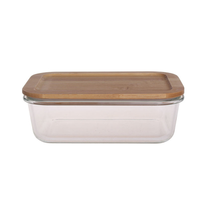 Caja de almacenamiento de cristal Spillproof amistosa de la comida de Eco con la tapa de bambú