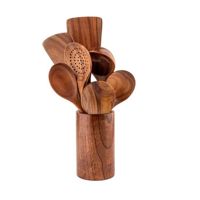 Conjunto de cucharas de cocina de madera de teca natural utensilios de cocina para el hogar