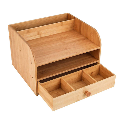 Organizador de escritorio de bambú de 13 x 11,4 x 8,7 pulgadas para oficina con cajón