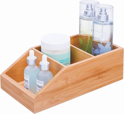 Almacenamiento 25.2*15.2*8.9cm Cubo de organizador de baño de bambú 3 secciones divididas