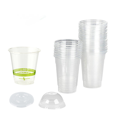 Tazas de café de plástico reciclables de 12 oz con pajita