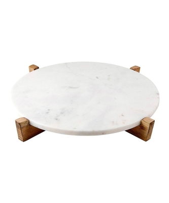 mármol Tray With Mango Wood Stand de servicio redondo de 2 juegos de piezas