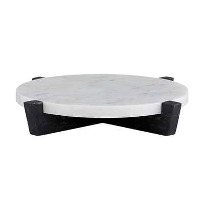 mármol Tray With Mango Wood Stand de servicio redondo de 2 juegos de piezas