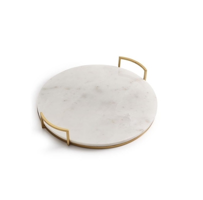 El metal maneja 12 pulgadas de piedra de mármol Tray For Home And Restaurant