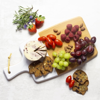 Bandeja que empalma de madera de la tabla de cortar de la cocina del acacia de madera del mármol con la manija