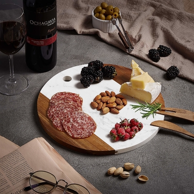 Tabla de cortar de Tray Marble Acacia Wood Splicing de la cocina