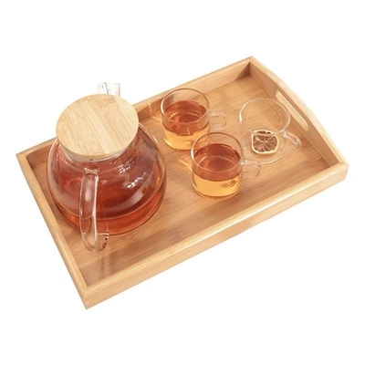 bandeja de bambú rectangular ecológica con diseño moderno sostenible y paleta de colores naturales